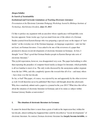 1/9  Jrgen Schfer  In Search of Sustainability  Institutional and Curricular Limitations of