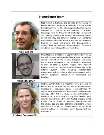 HomeSense Team  Nigel Gilbert is Professor and Director of the Centre for  Research in Social