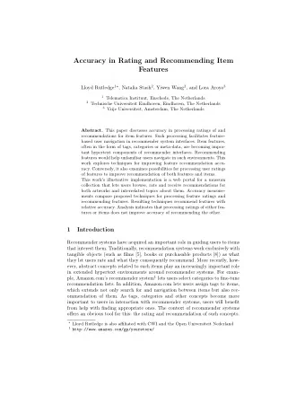 Accuracy in Rating and Recommending Item  Features Lloyd Rutledge 1  , Natalia Stash 2 , Yiwen