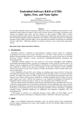 Embedded Software R&amp;D at ETRI:  Qplus, Esto, and Nano Qplus  Heung-Nam Kim  Embedded S/W