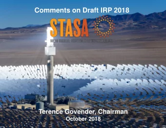 Comments on Draft IRP 2018  Terence Govender, Chairman  October 2018  1  Agenda  Who is STASA?