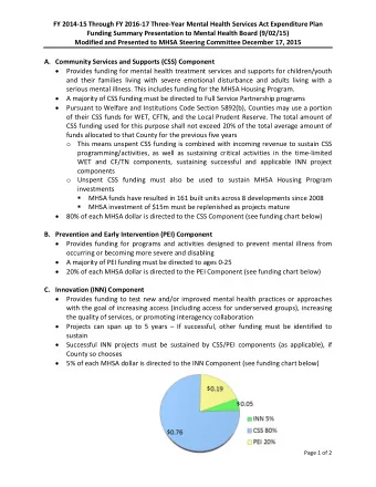 FY 2014-15 Through FY 2016-17 Three-Year Mental Health Services Act Expenditure Plan  Funding