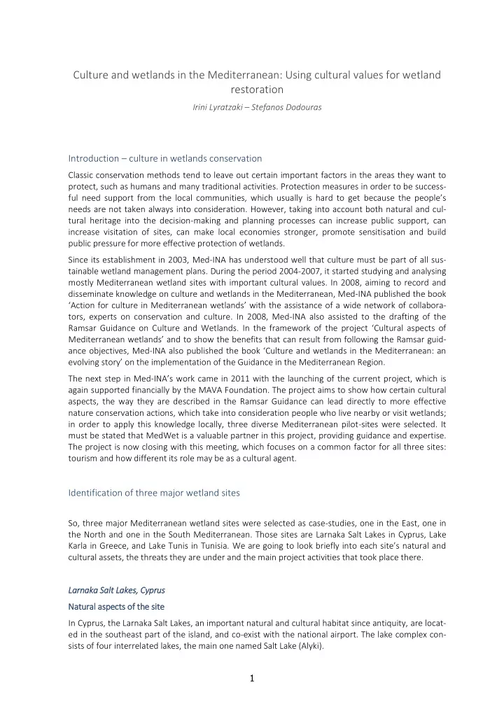 culture and wetlands in the mediterranean using cultural