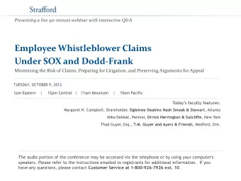 Presenting a live 90-minute webinar with interactive Q&amp;A  Employee Whistleblower Claims  Under