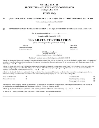 TERADATA CORPORATION (Exact name of registrant as specified in its charter)  Delaware  75-3236470
