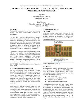 THE EFFECTS OF STENCIL ALLOY AND CUT QUALITY ON SOLDER  PASTE PRINT PERFORMANCE  Chrys Shea  Shea
