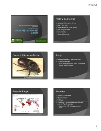 Pests to be Covered  Coconut Rhinoceros Beetle  Red Palm Mite  Darcy E. Oishi, Janis Garcia