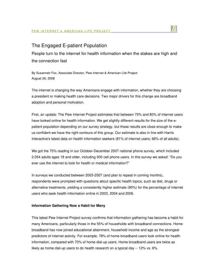 the engaged e patient population