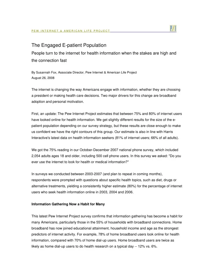 the engaged e patient population