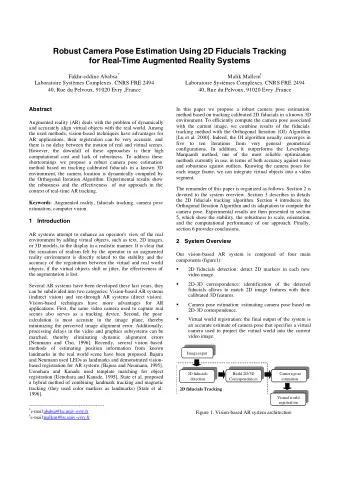 Robust Camera Pose Estimation Using 2D Fiducials Tracking for Real-Time Augmented Reality Systems