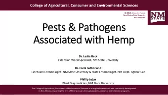 Pes  ests  ts &amp;  &amp; Path  thogens  s  As  Associ  ciated w  with H  h Hemp  Dr. Leslie Beck