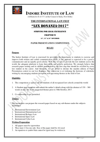 I NDORE I NSTITUTE OF L AW  (Affiliated to D.A.V.V. &amp; Bar Council of India, New Delhi)  THE