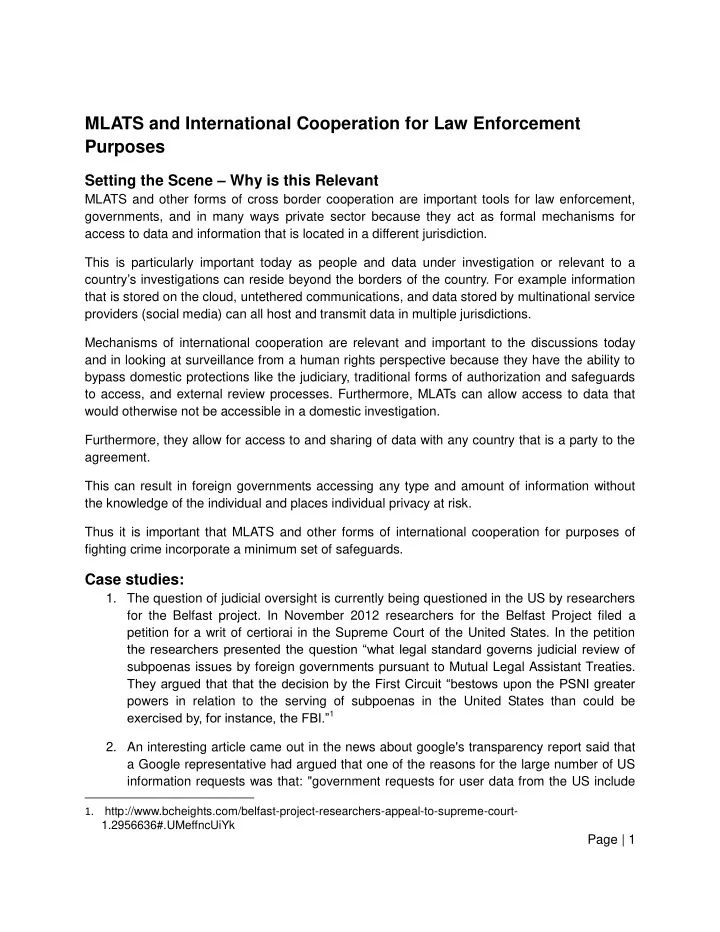 mlats and international cooperation for law enforcement