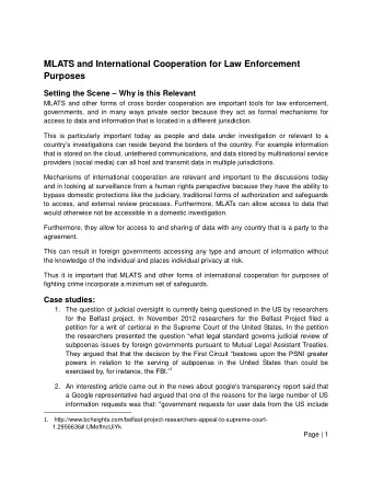 MLATS and International Cooperation for Law Enforcement  Purposes Setting the Scene  Why is this