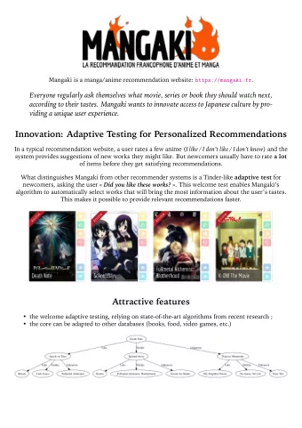 Innovation: Adaptive Testing for Personalized Recommendations In a typical recommendation website,