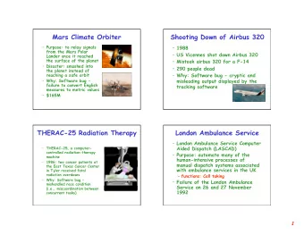 Mars Climate Orbiter  Shooting Down of Airbus 320  Purpose: to relay signals  1988  from the