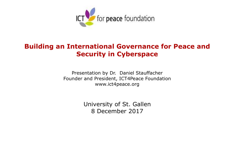 building an international governance for peace and