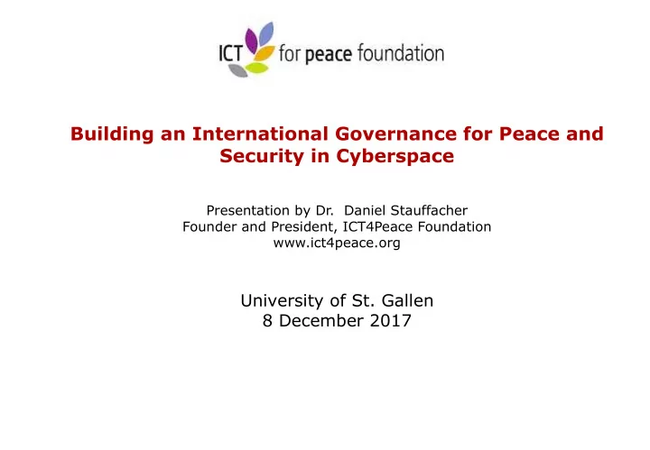 building an international governance for peace and