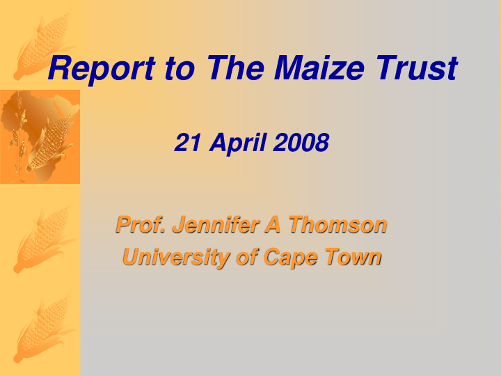 report to the maize trust