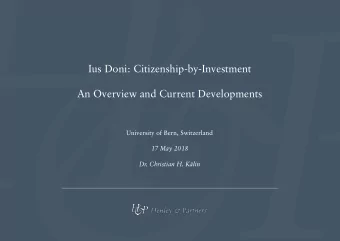 Ius Doni: Citizenship-by-Investment  An Overview and Current Developments  University of Bern,