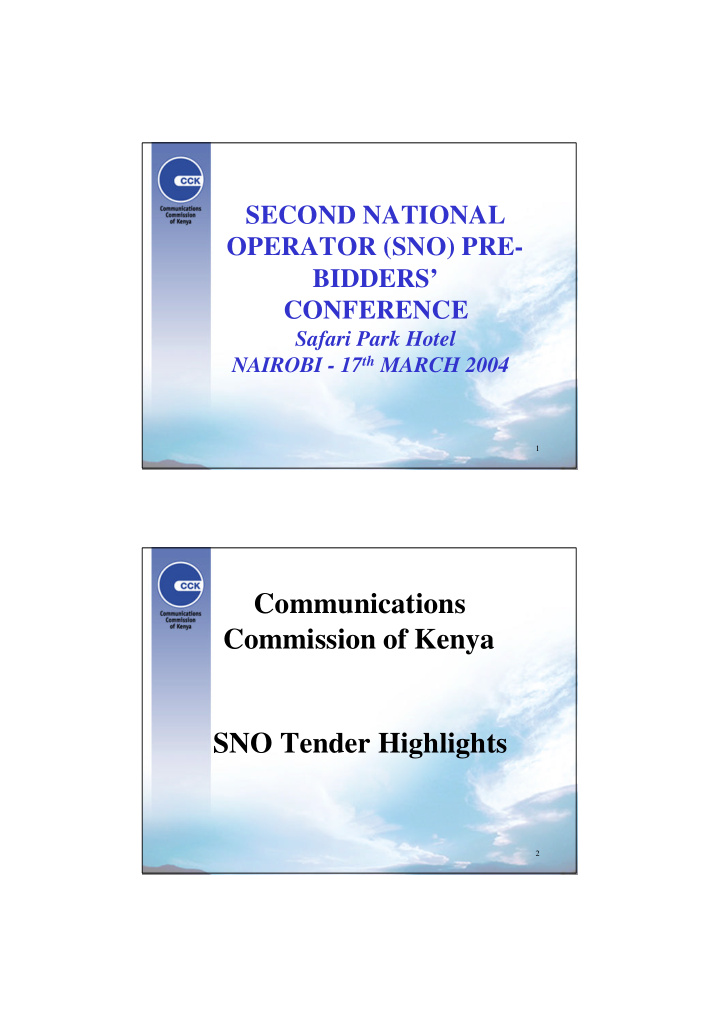 communications commission of kenya sno tender highlights