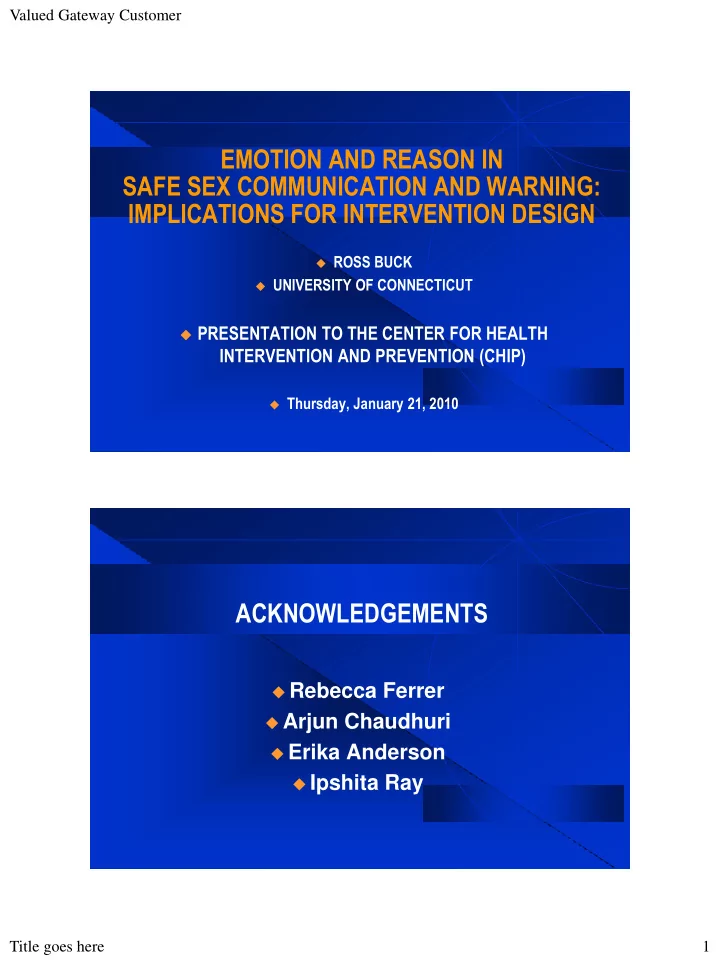 emotion and reason in safe sex communication and warning