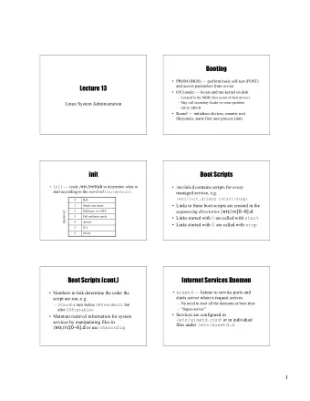 Booting   PROM (BIOS)  perform basic self-test (POST)  Lecture 13 and access parameters from
