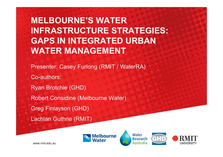 melbourne s water infrastructure strategies gaps in