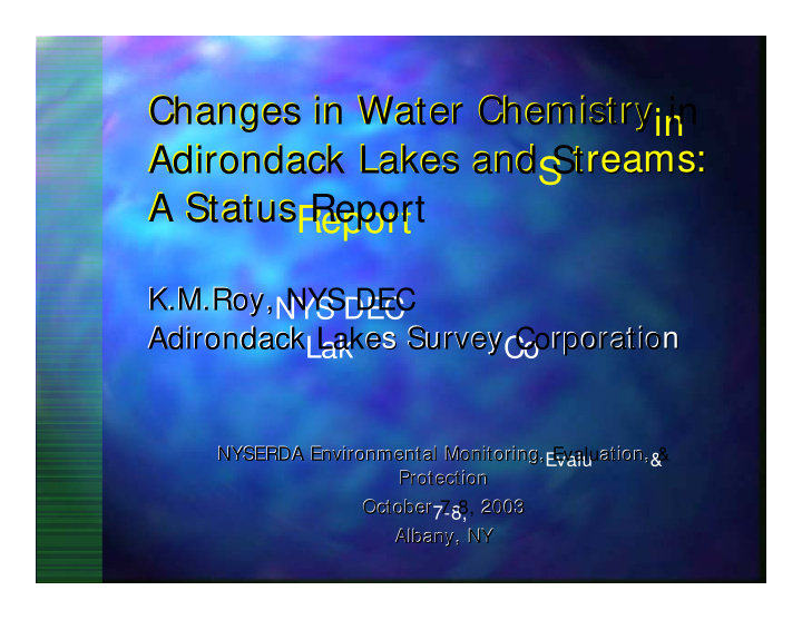 changes in water chemistry changes in water chemistryin