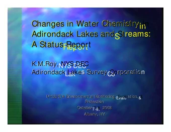 Changes in Water Chemistry  Changes in Water Chemistryin  in  Adiron  Adirond  da  ack Lakes an  ck