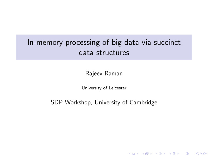 in memory processing of big data via succinct data