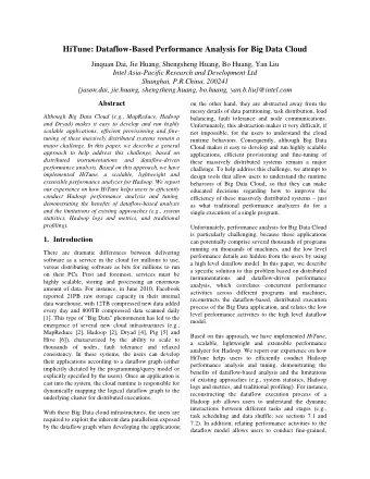 HiTune: Dataflow-Based Performance Analysis for Big Data Cloud  Jinquan Dai, Jie Huang, Shengsheng