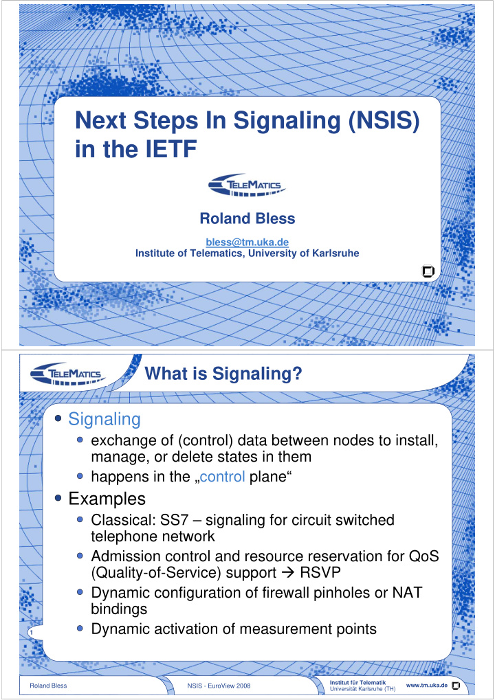 next steps in signaling nsis in the ietf