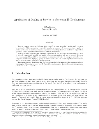 Application of Quality of Service to Voice over IP Deployments  RJ Atkinson  Extreme Networks