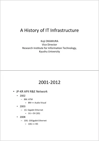A History of IT Infrastructure Koji OKAMURA Vice Director Research Institute for Information