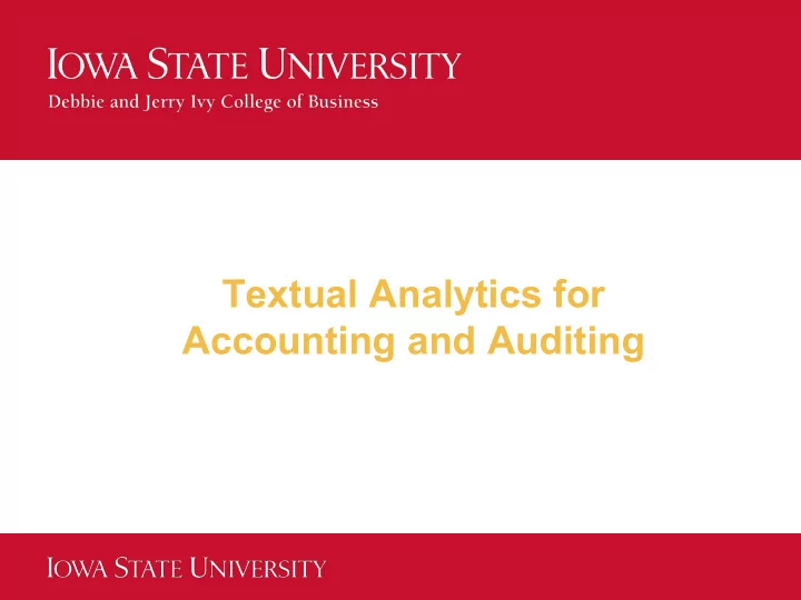 textual analytics for accounting and auditing thanks to