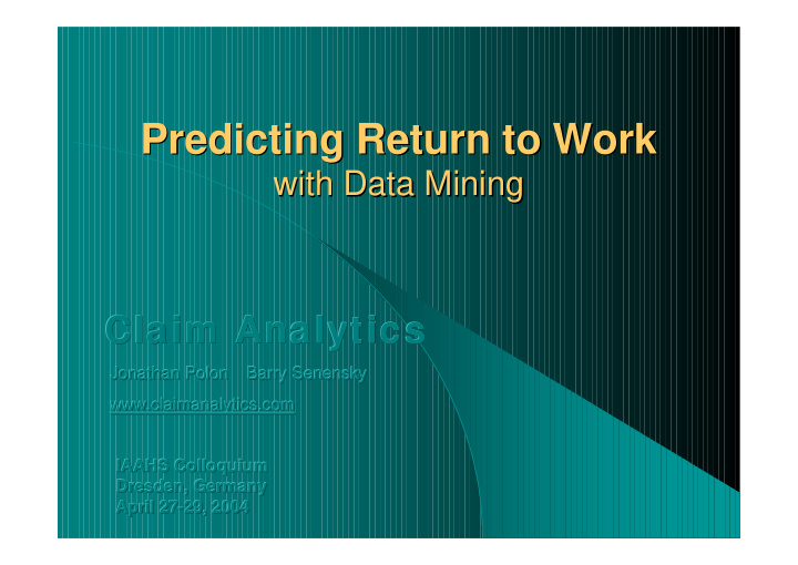 predicting return to work predicting return to work
