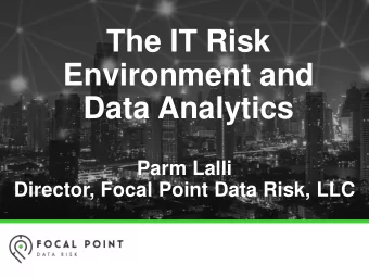 The IT Risk  Environment and  Data Analytics  Parm Lalli  Director, Focal Point Data Risk, LLC