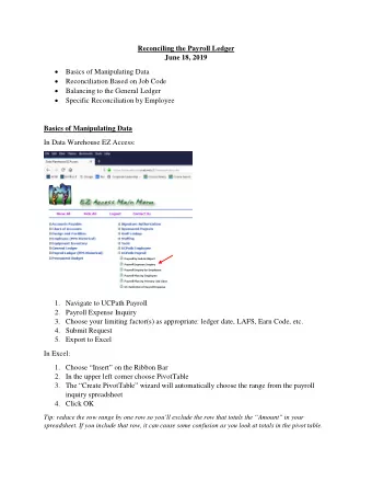 Reconciling the Payroll Ledger  June 18, 2019  Basics of Manipulating Data  Reconciliation