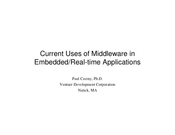 Current Uses of Middleware in  Embedded/Real-time Applications  Paul Czerny, Ph.D.  Venture