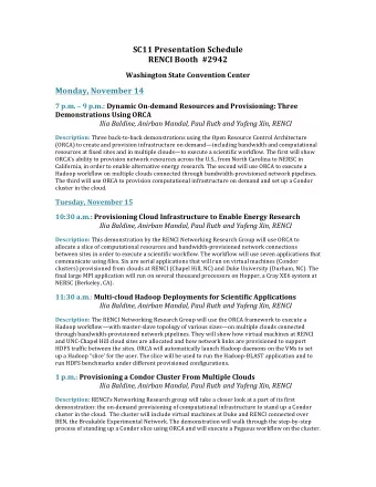 SC11$Presentation$Schedule$  RENCI$Booth$$#2942$  Washington$State$Convention$Center$
