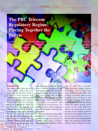 The PRC Telecom  The PRC Telecom  Regulatory Regime:  Regulatory Regime:  Piecing Together the