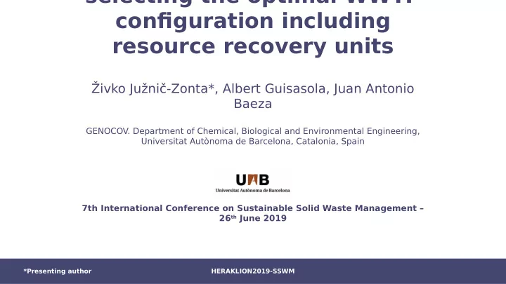selecting the optimal wwtp confjguration including