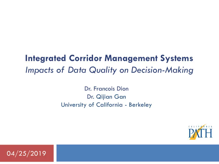 integrated corridor management systems