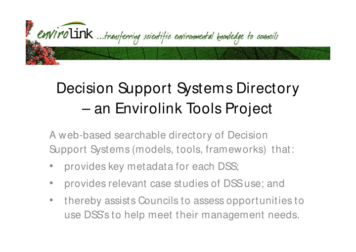 decision support systems directory an envirolink t ools