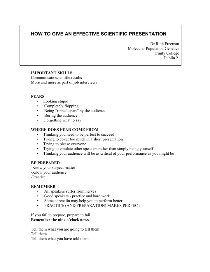 how to give an effective scientific presentation dr ruth