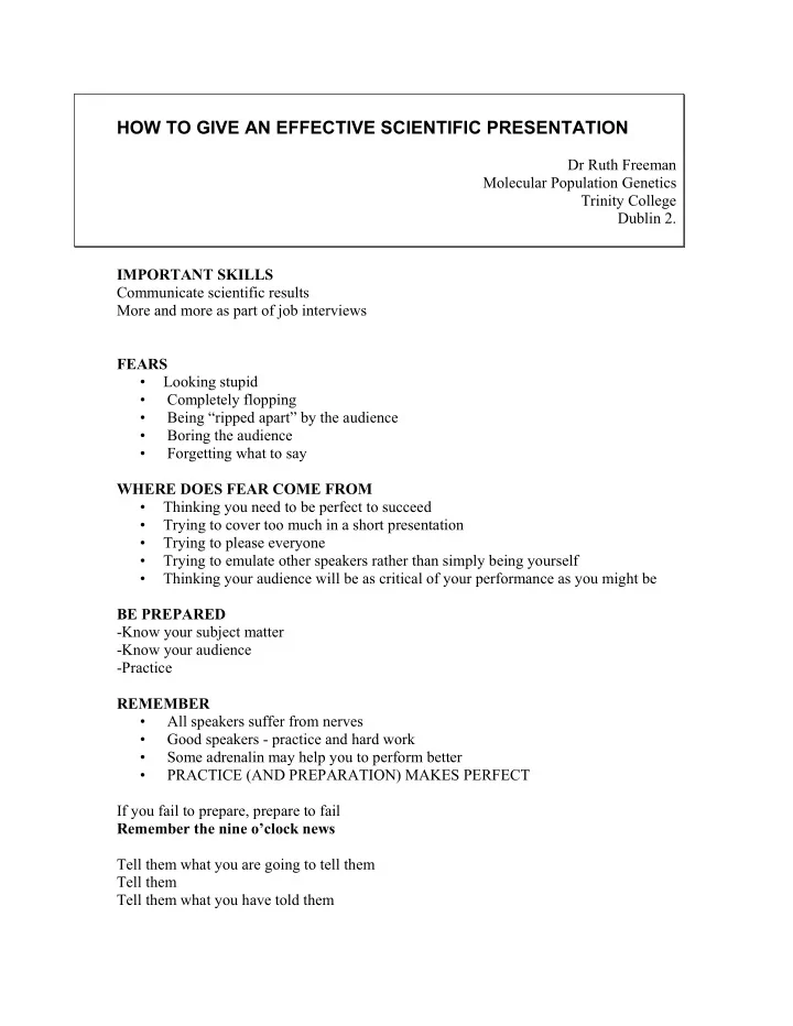 how to give an effective scientific presentation dr ruth