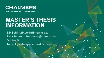 MASTERS THESIS  INFORMATION  Erik Bohlin erik.bohlin@chalmers.se  Robin Hanson