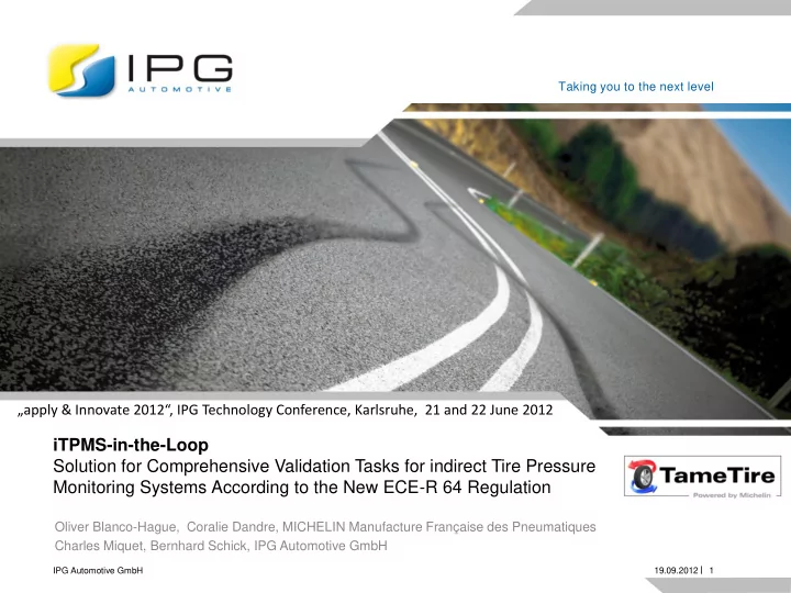 taking you to the next level apply innovate 2012 ipg