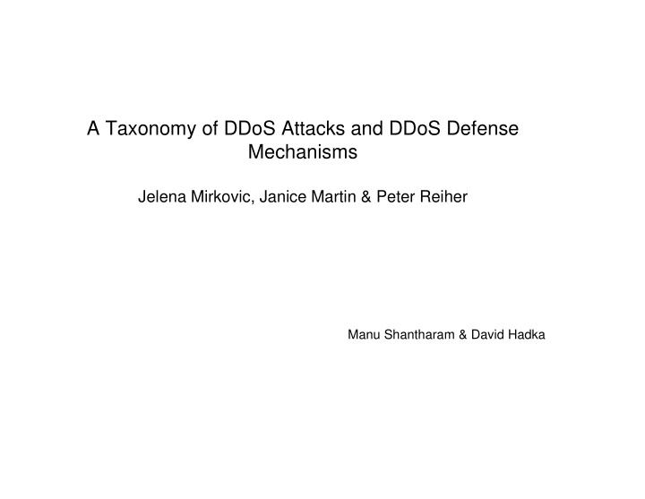 a taxonomy of ddos attacks and ddos defense mechanisms